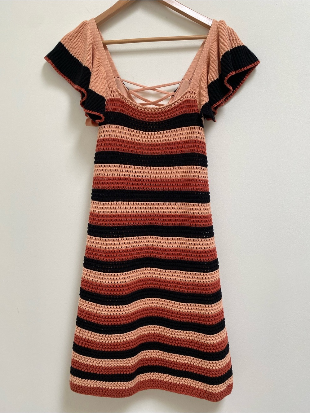 Knit Stripe Midi Dress with Flutter Sleeves